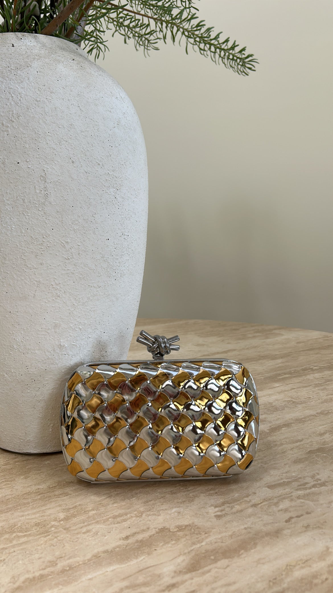 Bottega Veneta Metallic Leather Clutch