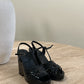 Chanel Black Patent Leather Wedge Sandals Size 40