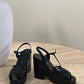 Chanel Black Patent Leather Wedge Sandals Size 40